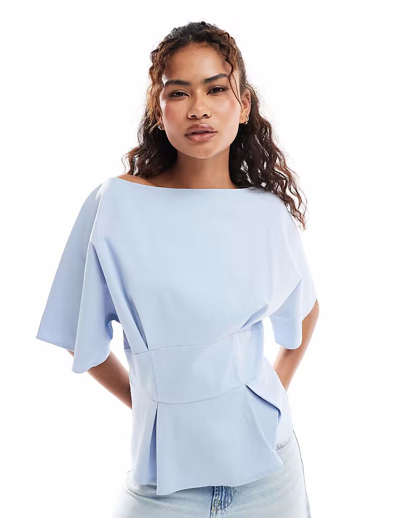 

Топ ASOS DESIGN синего цвета с отделкой на талии