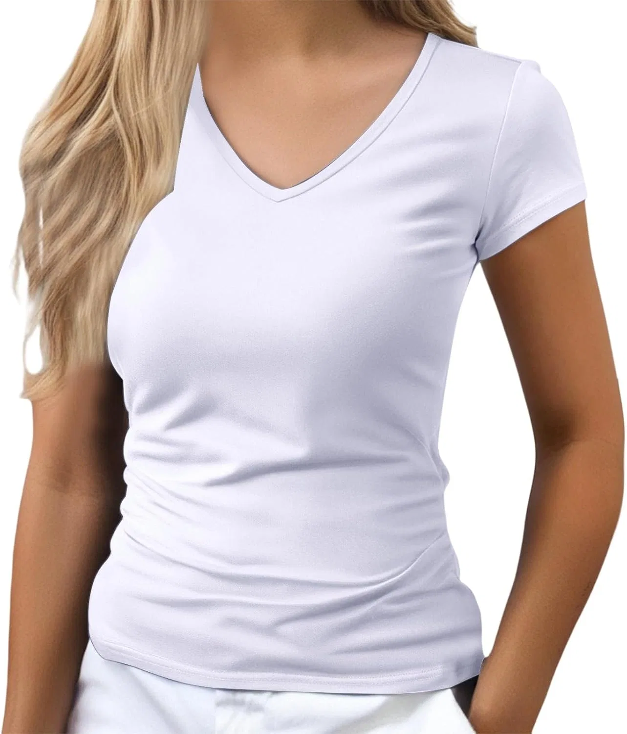 Футболка с V-образным вырезом, Slim Fit, белый