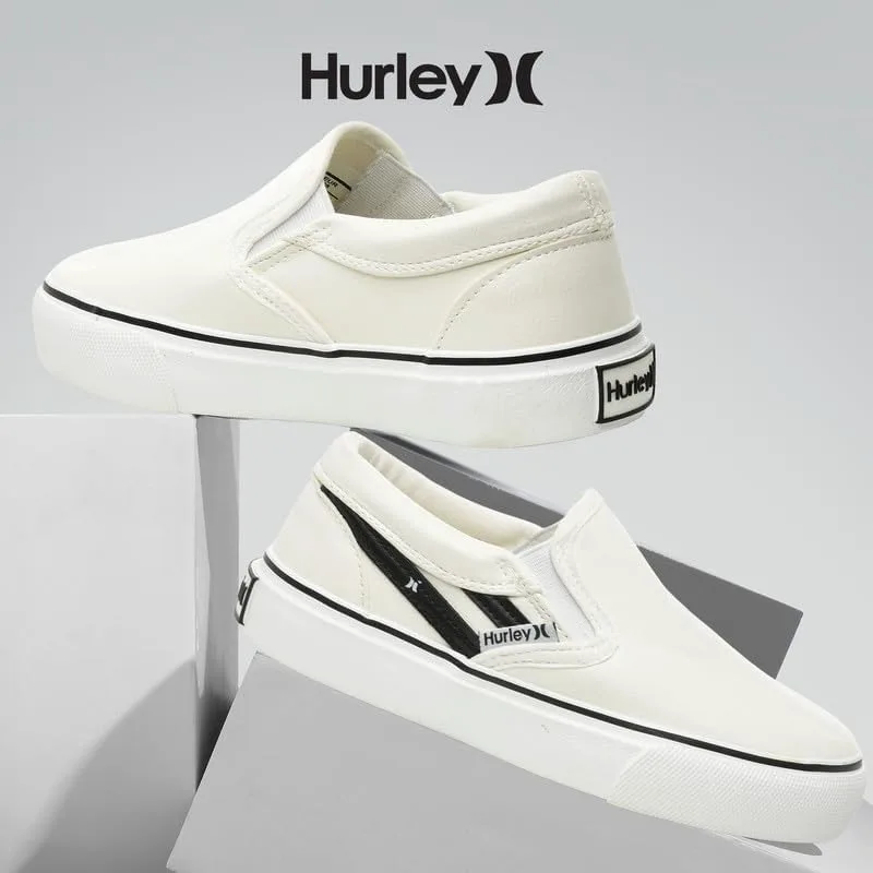 Детские слипоны Hurley из холщовой ткани для скейтбординга для мальчиков и девочек - легкие низкие кроссовки для скейтбординга для детей, белый/черный — фото 2
