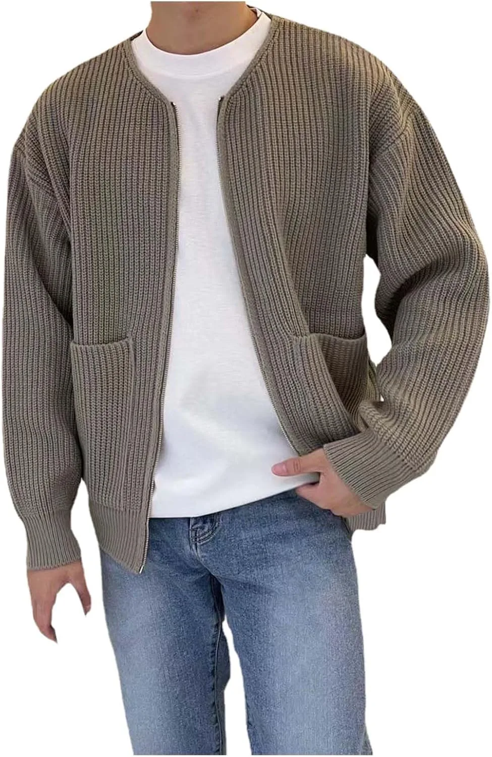 

Кардиган для мужчин с застежкой-молнией, длинный рукав, осень-зима