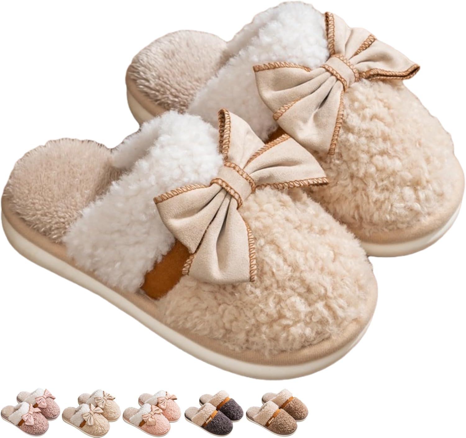 

Домашние зимние теплые хлопковые тапочки с бантом для женщин и мужчин, пушистые домашние тапочки с бантом, противоскользящие домашние тапочки для спальни, уютные тапочки для мужчин и пар Iwhgrmp, хаки