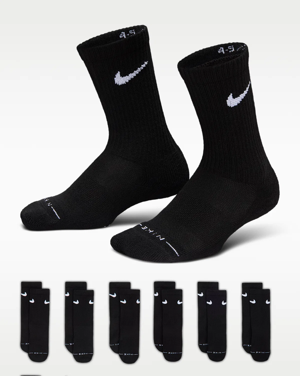 Детские носки Nike Dri-FIT Elevated Everyday Crew (6 пар), Black/White
