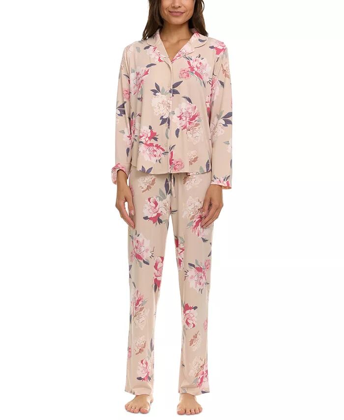

Женский пижамный комплект Lindsey Floral Flora by Flora Nikrooz, коричневый/бежевый