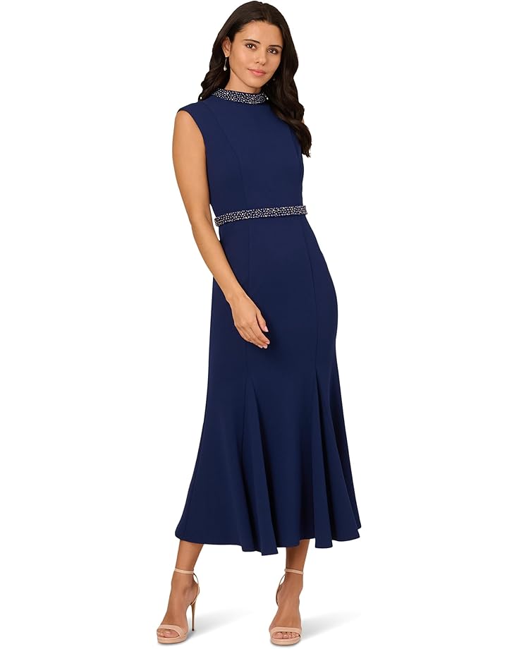 

Платье Adrianna Papell Pearl Crepe Trim Dress, цвет Navy Sateen