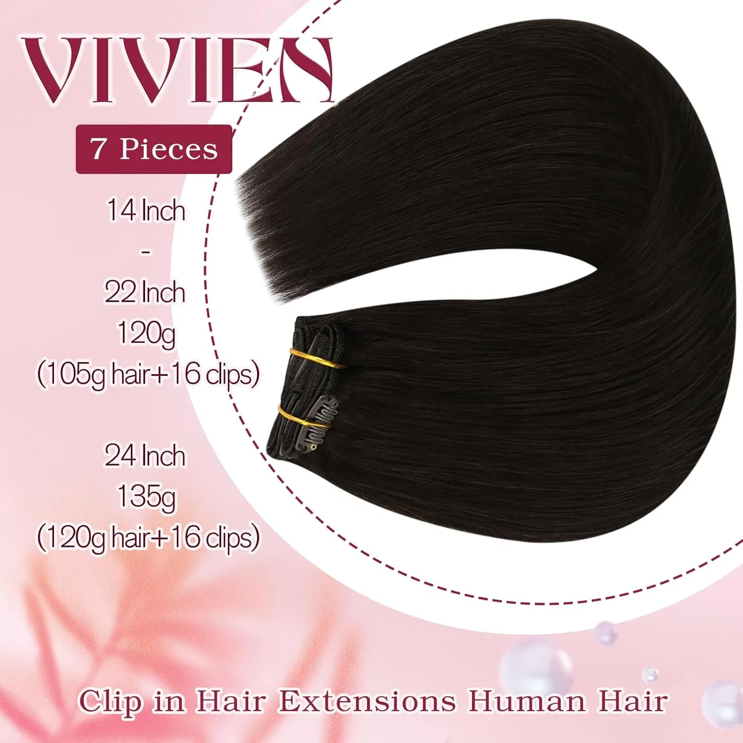 Натуральные накладные волосы на заколках Vivien, темно-коричневые, 50 см Vivien, 1-Clip #2 — фото 2