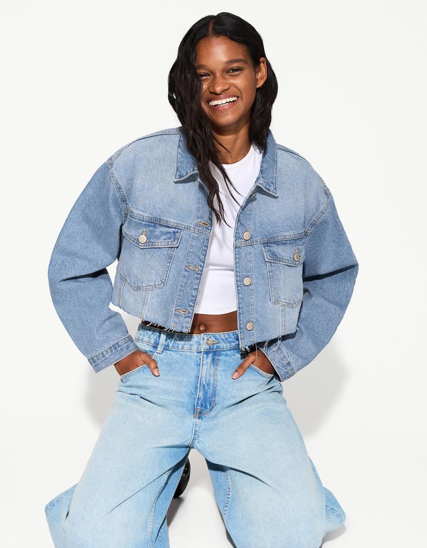 

Укороченная джинсовая куртка Bershka, голубой