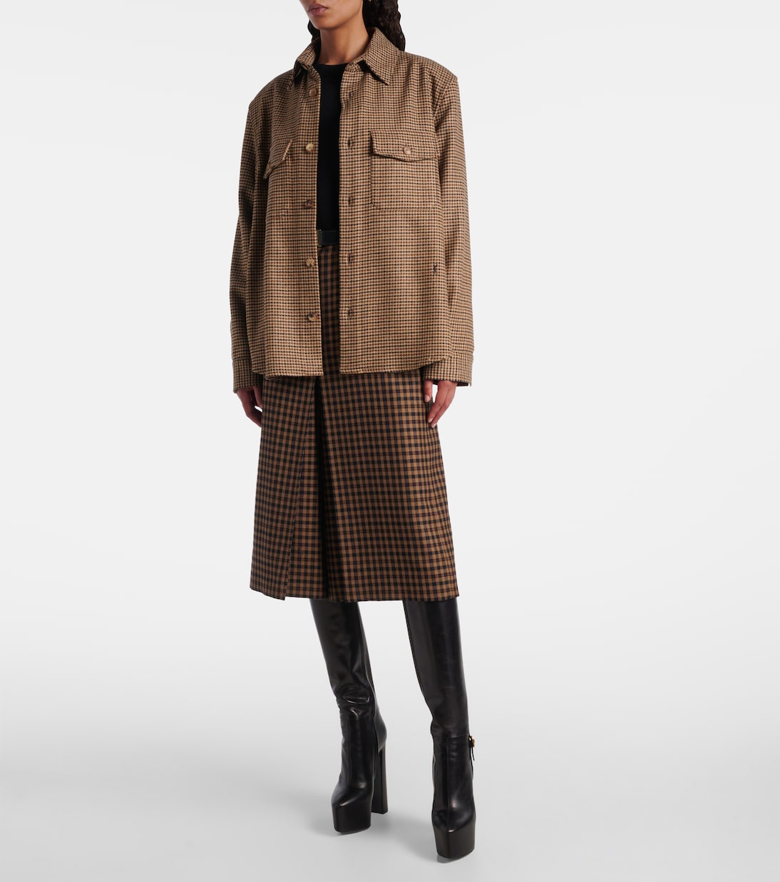 Рубашка с рисунком гусиная лапка Saint Laurent, Beige/Marron/Noir — фото 2