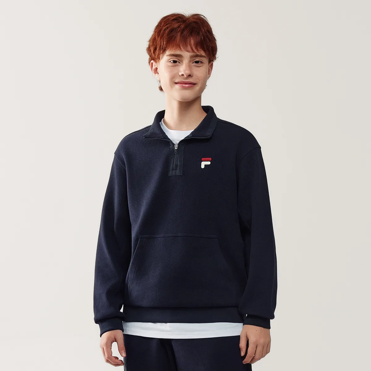 Свитшот с воротником стойкой и молнией, свободный, детский FILA KIDS, P-NV Legend Blue — фото 4