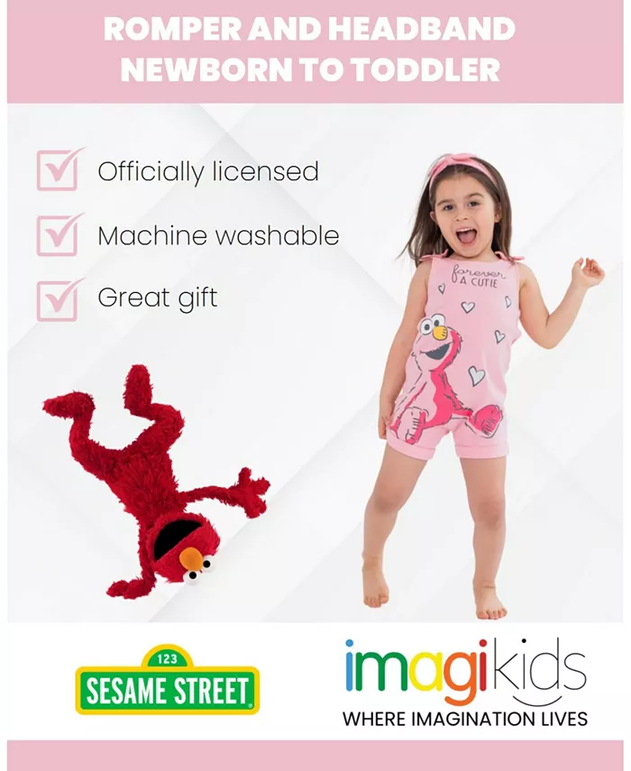 Комбинезон и повязка на голову для девочек Toddler Girls Elmo Newborn to Sesame Street, розовый — фото 2