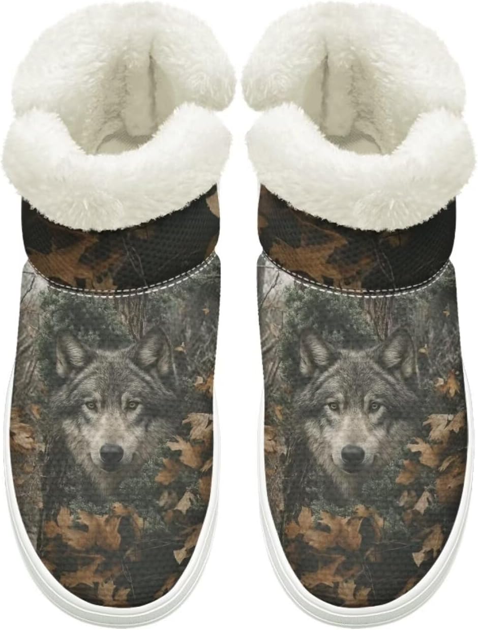 

Ботинки Cugasmaru Slip-on для женщин и мужчин с противоскользящей подошвой, зимние меховые снежные сапоги с эластичной вставкой для женщин, для активного отдыха на улице, подарок, Wolf Camo