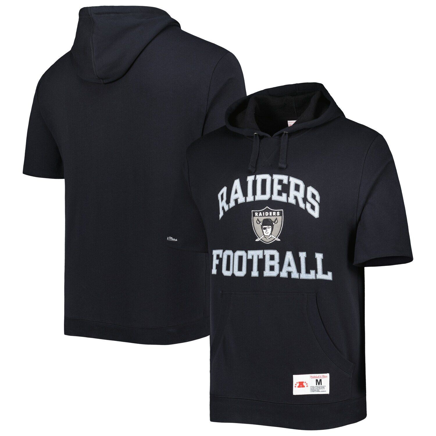 

Мужской черный пуловер с капюшоном с короткими рукавами Mitchell & Ness Las Vegas Raiders