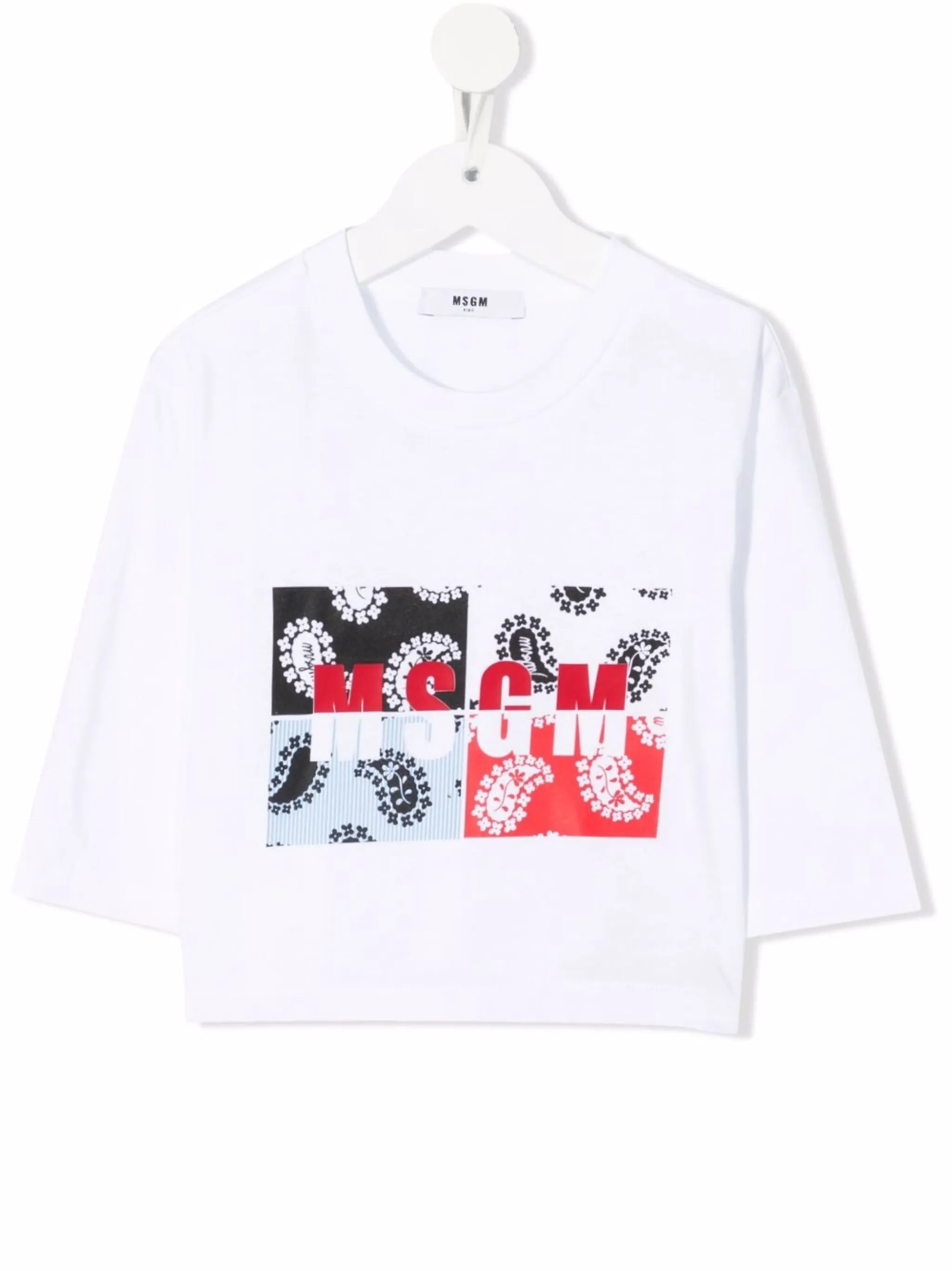 

Футболка в технике пэчворк с логотипом Msgm Kids, белый