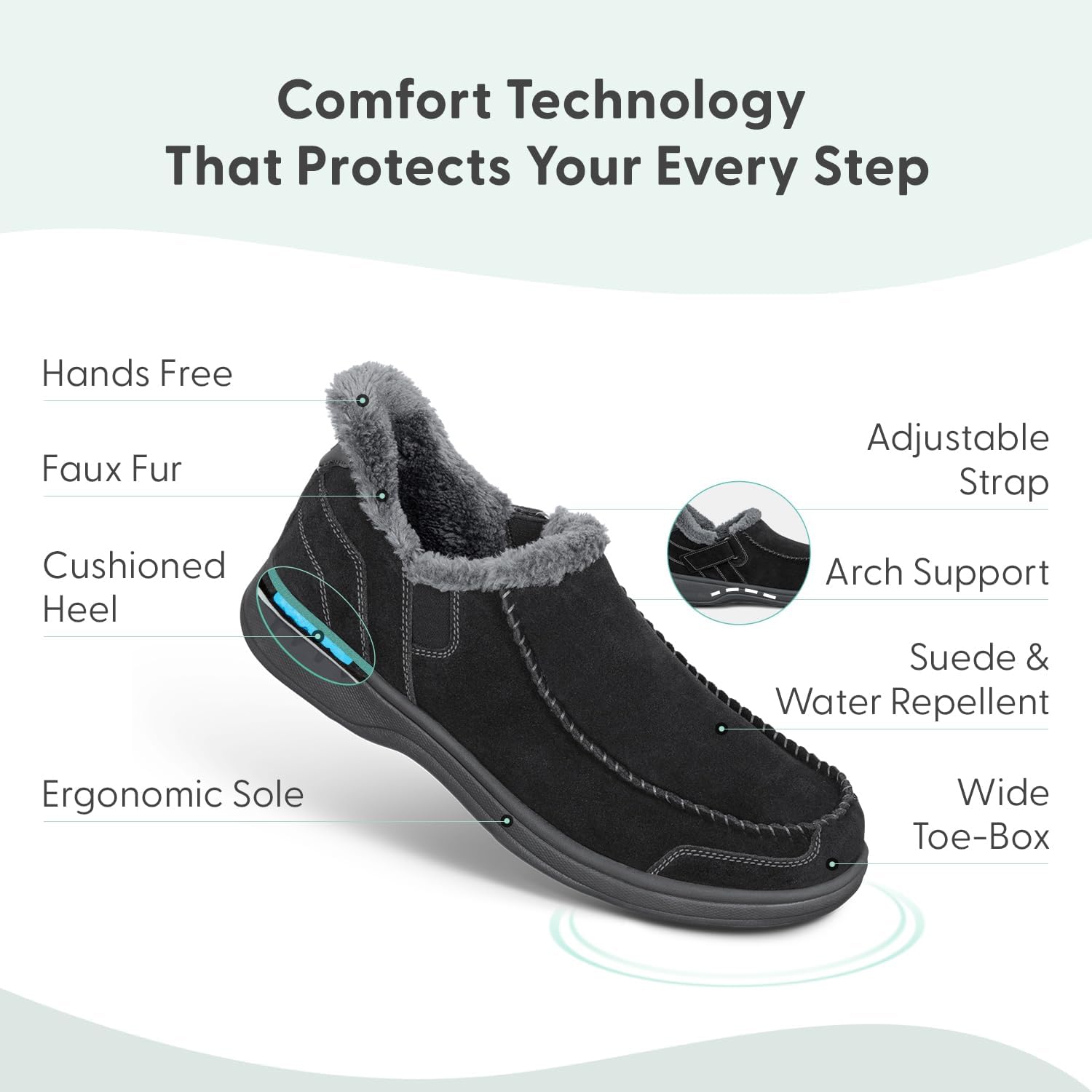Мужские ортопедические кожаные тапочки Orthofeet Vito без использования рук, черный — фото 3