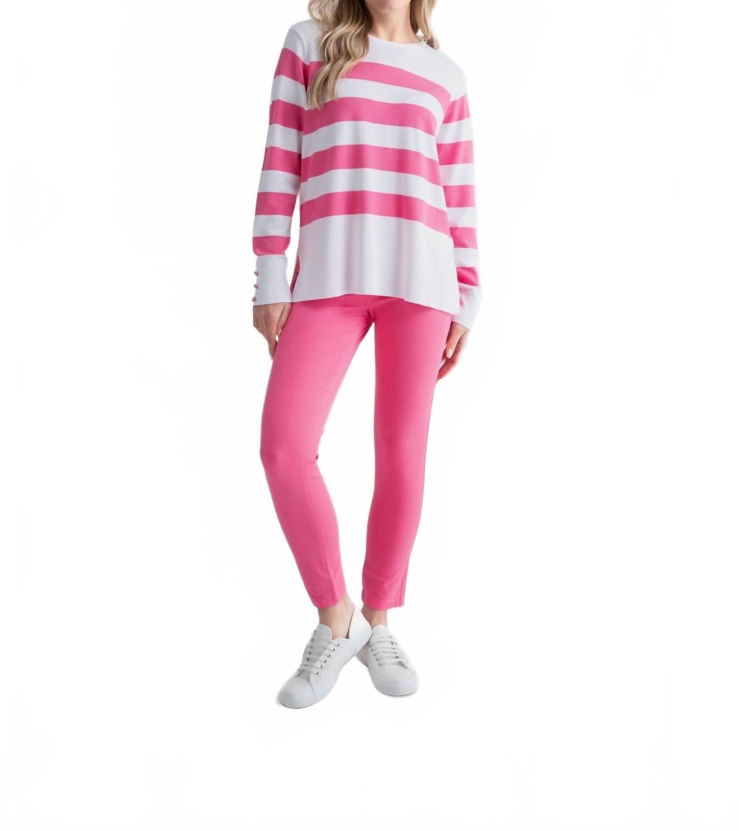 

Светлый полосатый свитер в белом/розовом цвете с рисунком Барби Marble, White/Barbie Pink Striped