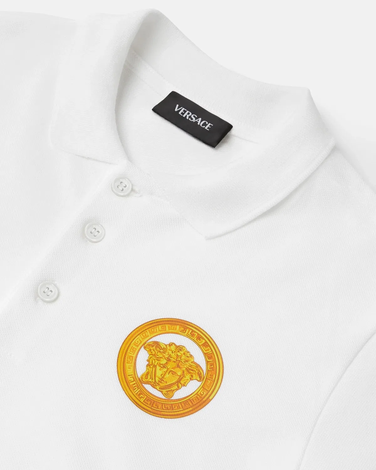Детское поло из хлопкового пике с принтом VERSACE, белый — фото 4