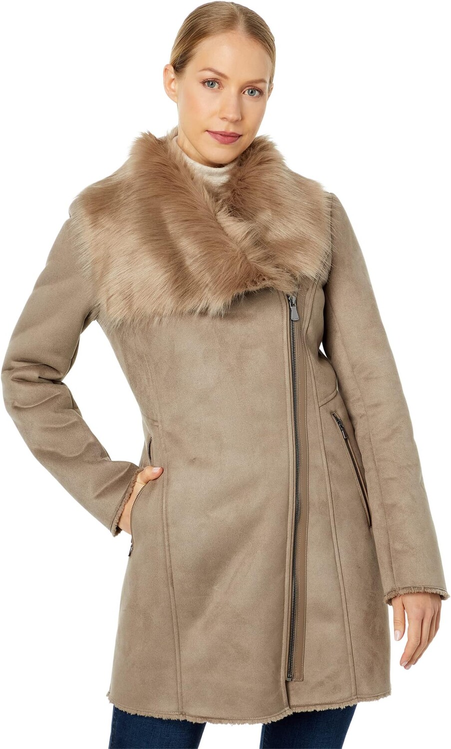 

Пальто Calvin Klein Asymmetrical Faux Shearling, цвет Stone