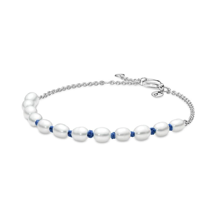

Браслет Treated Freshwater Cultured Pearl Blue Cord Chain Pandora, стерлинговое серебро