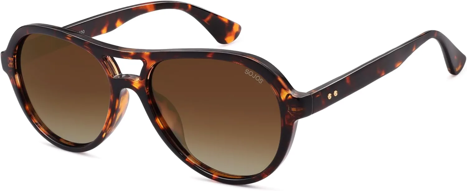 

Солнцезащитные очки SOJOS Retro Aviator с поляризацией для женщин и мужчин, винтажный стиль 70-х, защита от УФ-излучения, модель SJ2646, Brown Tortoise/Brown Grading