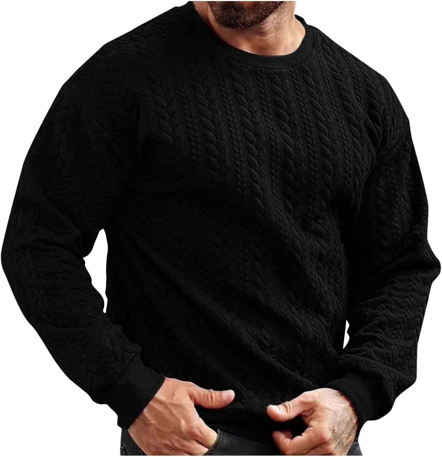 

Xiaojake мужской свитер Cable Knit с длинным рукавом и круглым вырезом, мягкий свободный крой Xiaojmake