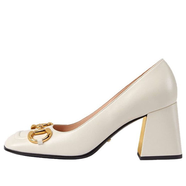 Кроссовки mid-heel pump with horsebit 'white leather' Gucci, белый