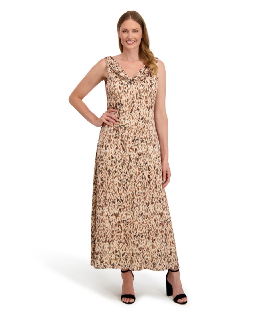 

Женское платье без рукавов Roxanne с низким воротником-хомутом Laundry by Shelli Segal, Brown leopard combo