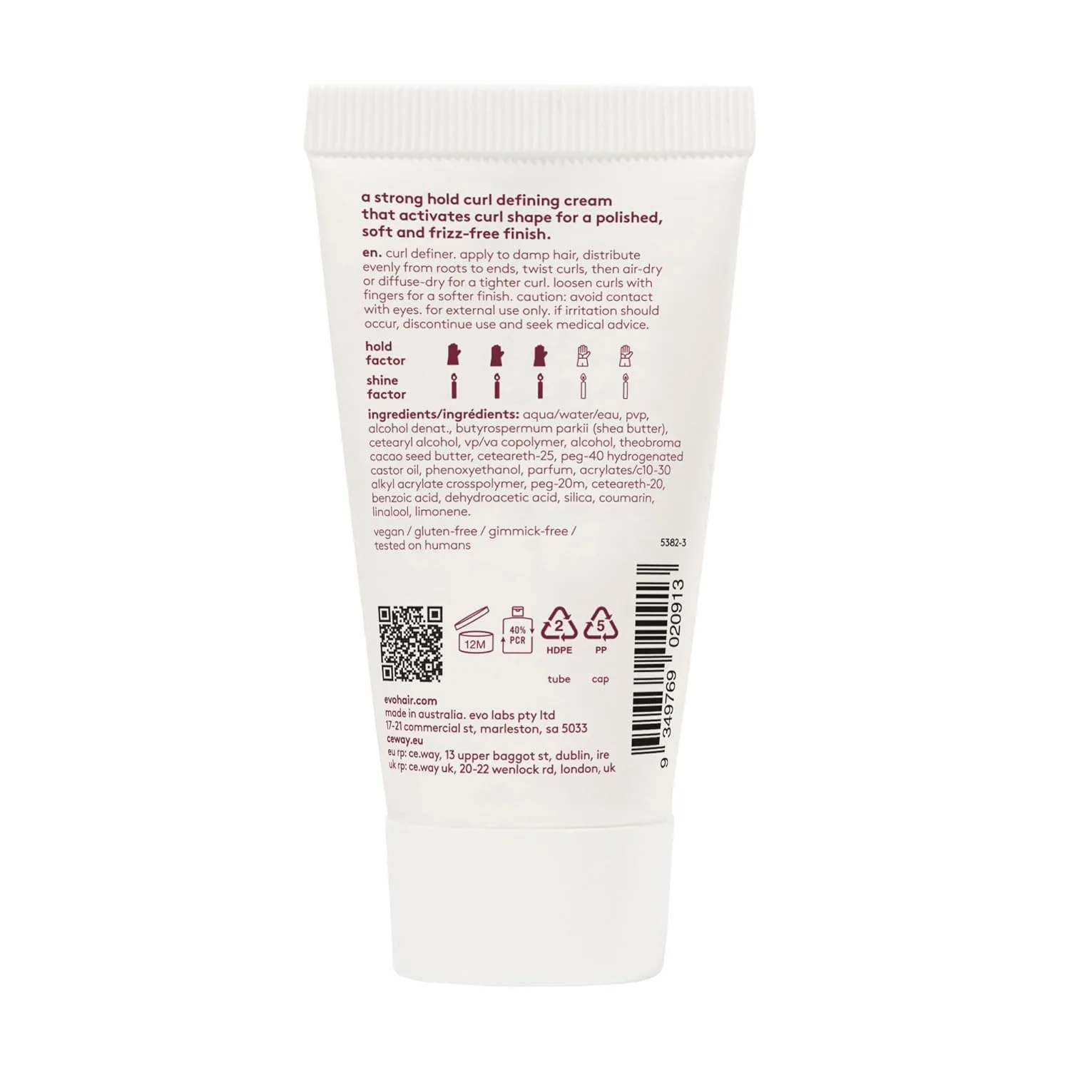 EVO Total Recoil Curl Definer - Увлажняющий крем с сильной фиксацией - Подчеркивает естественную форму локонов и уменьшает пушистость - Контроль влажности 29,9 мл (1 шт.) — фото 2