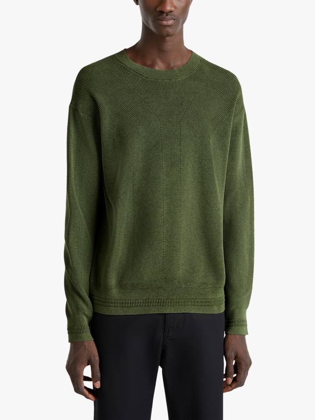 

Хлопковый рыбацкий свитер в рубчик Benetton, цвет Dark Military Green