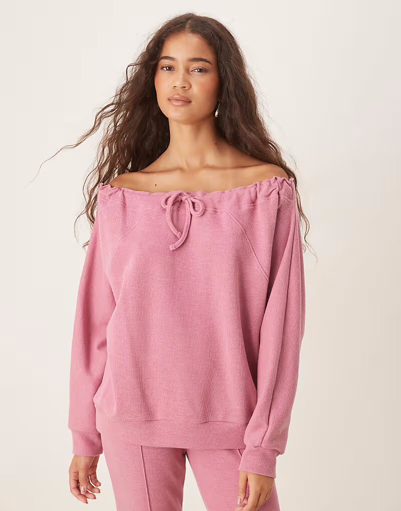 

Супермягкая толстовка с открытыми плечами и завязками розового цвета Asos Design