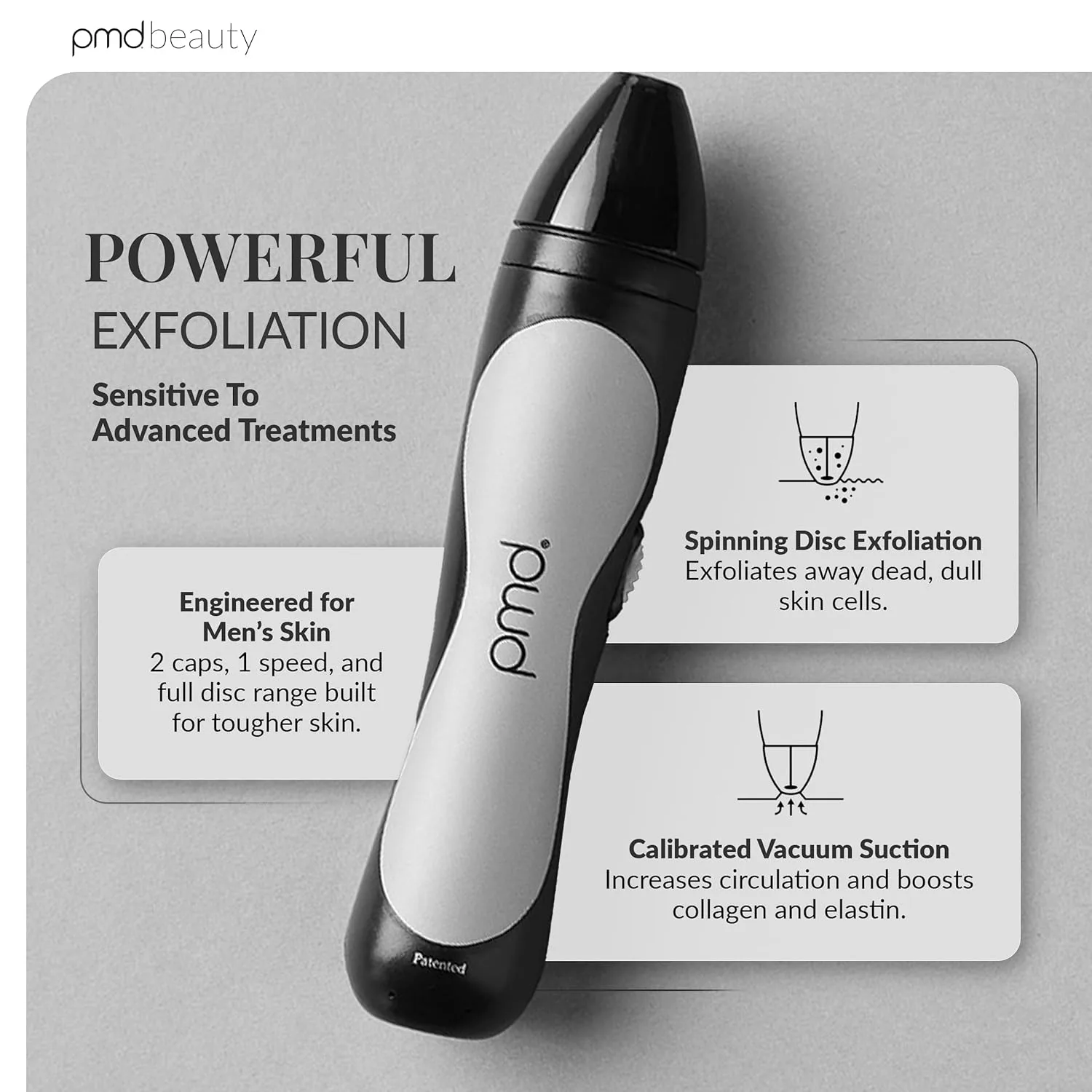 PMD Beauty Personal Microderm Man - Домашний аппарат для микродермабразии с набором для лица и тела - Отшелушивающие кристаллы и вакуумное всасывание для сияющей и эффектной кожи, Black — фото 2