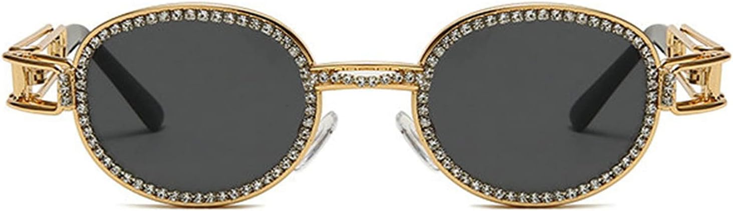 

Винтажные солнцезащитные очки COTIA с круглыми бриллиантами для мужчин и женщин, овальные, с кристаллами и металлическим покрытием, в стиле панк, модные очки с защитой от УФ-излучения UV400, Gray