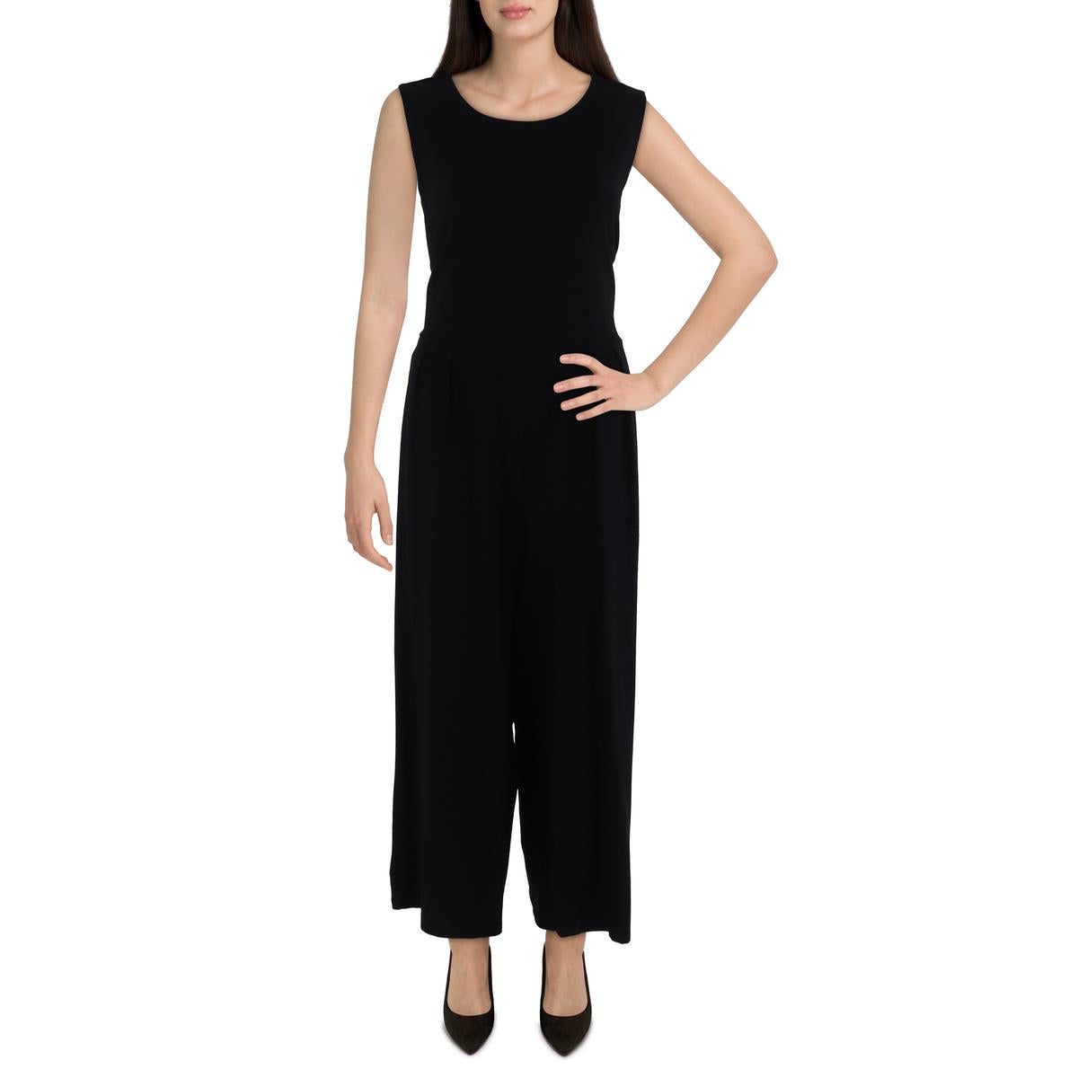 

Женский комбинезон с круглым вырезом и широкими штанинами Eileen Fisher, черный