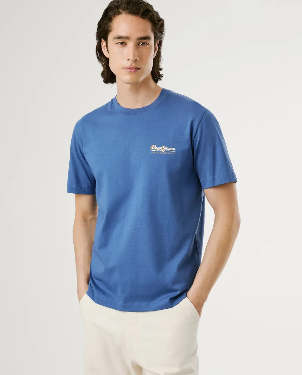 

Футболка мужская с коротким рукавом и печатным логотипом Pepe Jeans, синий