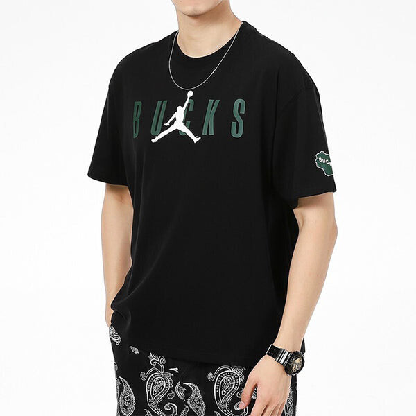 Футболка Air Jordan Milwaukee Bucks Basketball Sports Printing Round Neck Short Sleeve Black, черный — фото 3