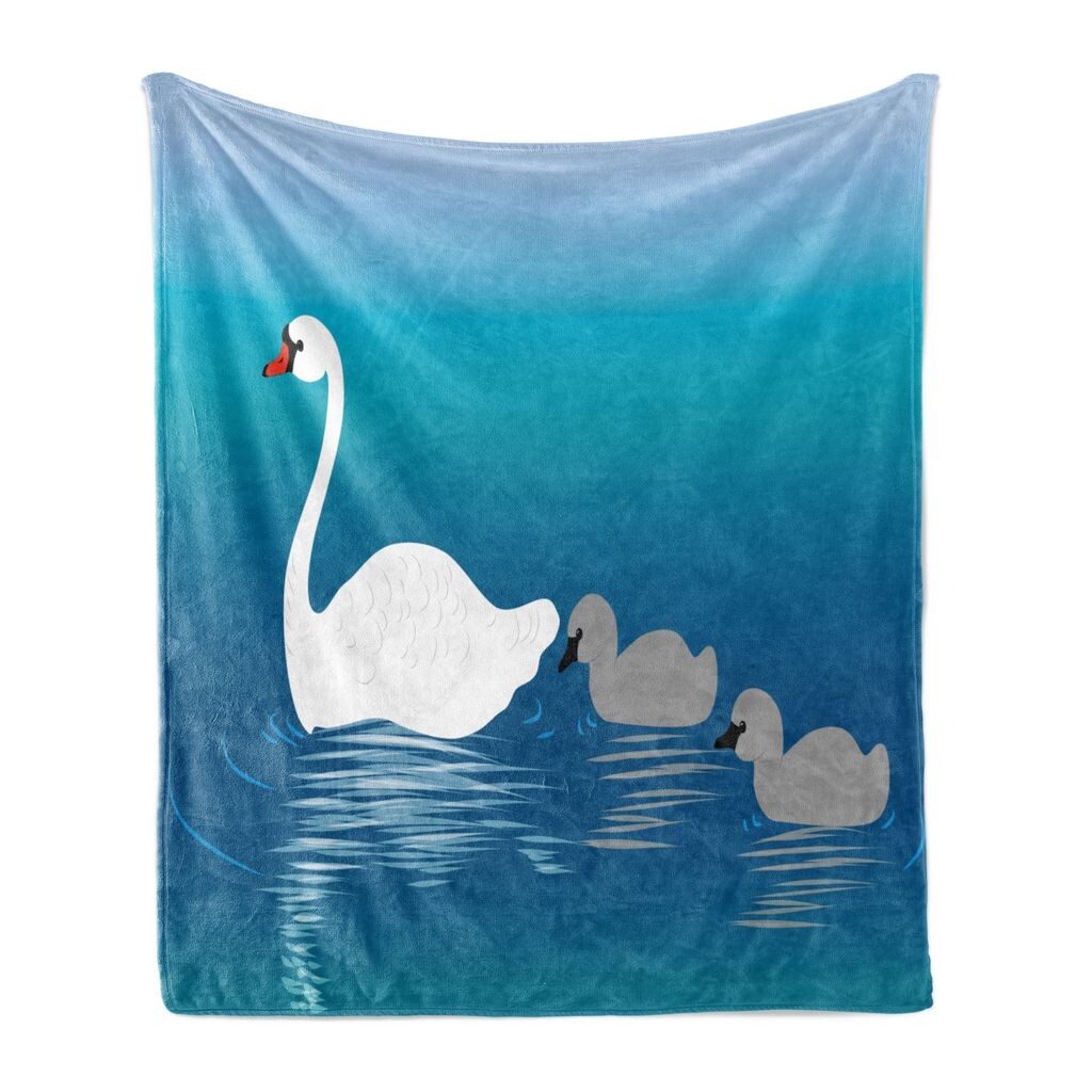 

Мягкое фланелевое флисовое одеяло ABAKUHAUS Swan, мультяшный рисунок с изображением матери и ребенка водоплавающих птиц, плывущих по озеру, 175 x 230 см, разноцветный