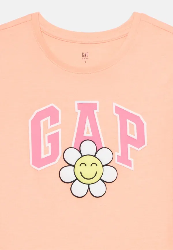 Футболка с принтом Gap, модель Logo tee print, оранжевый неон — фото 4