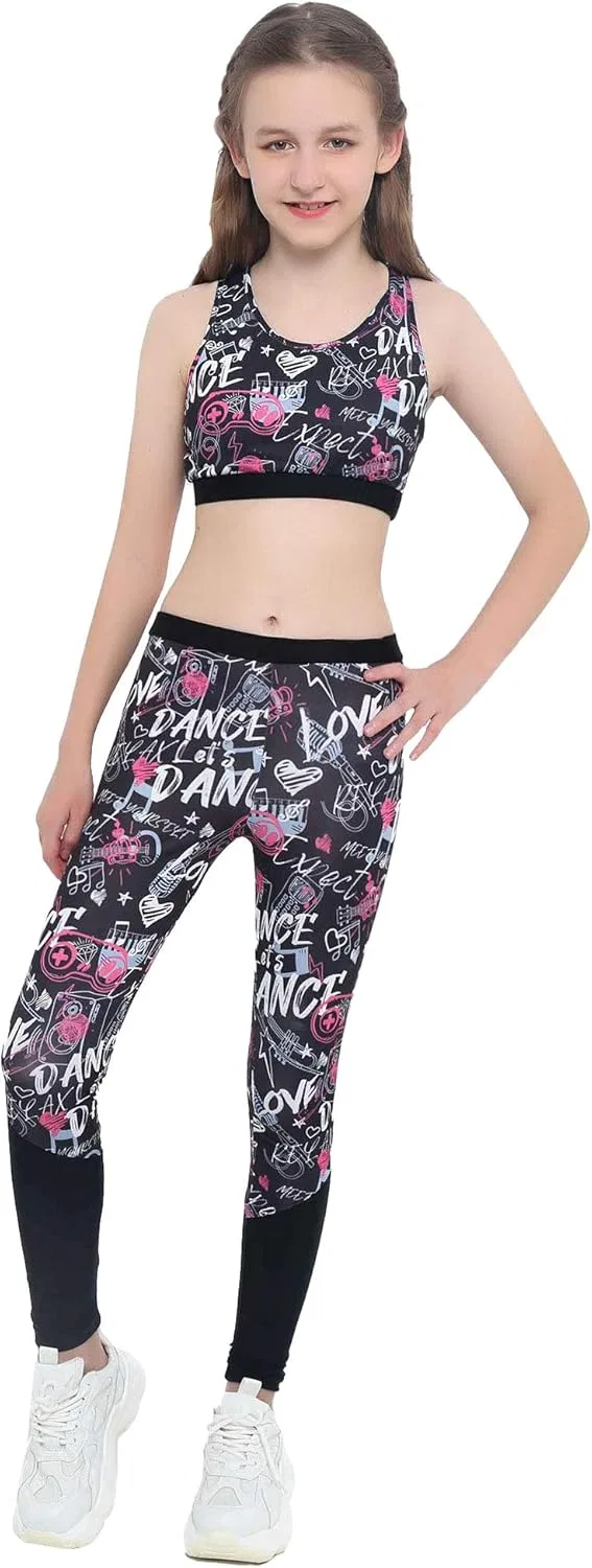 Детский спортивный костюм из топа и леггинсов winying, Black&rosy