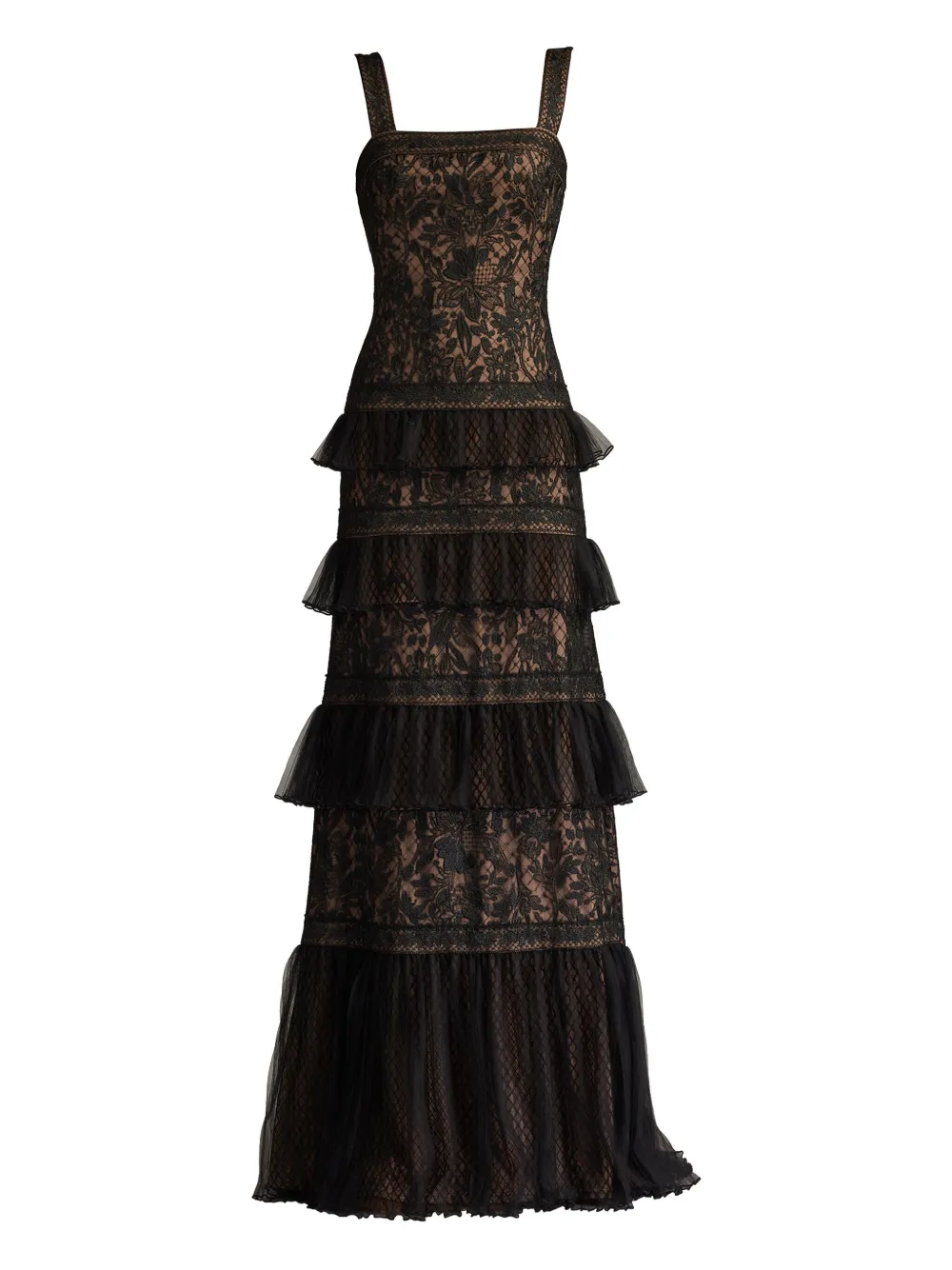 

Платье Shoji с вышивкой и ярусными рюшами Tadashi Shoji, черный