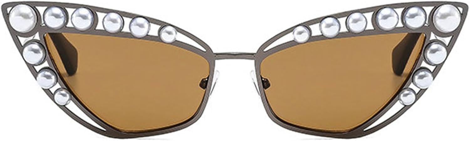 

Солнцезащитные очки Willochra Fashion Diamond Cat Eye для женщин и мужчин в стиле панк с металлической оправой и жемчужными вставками, модные солнцезащитные очки UV400, C2