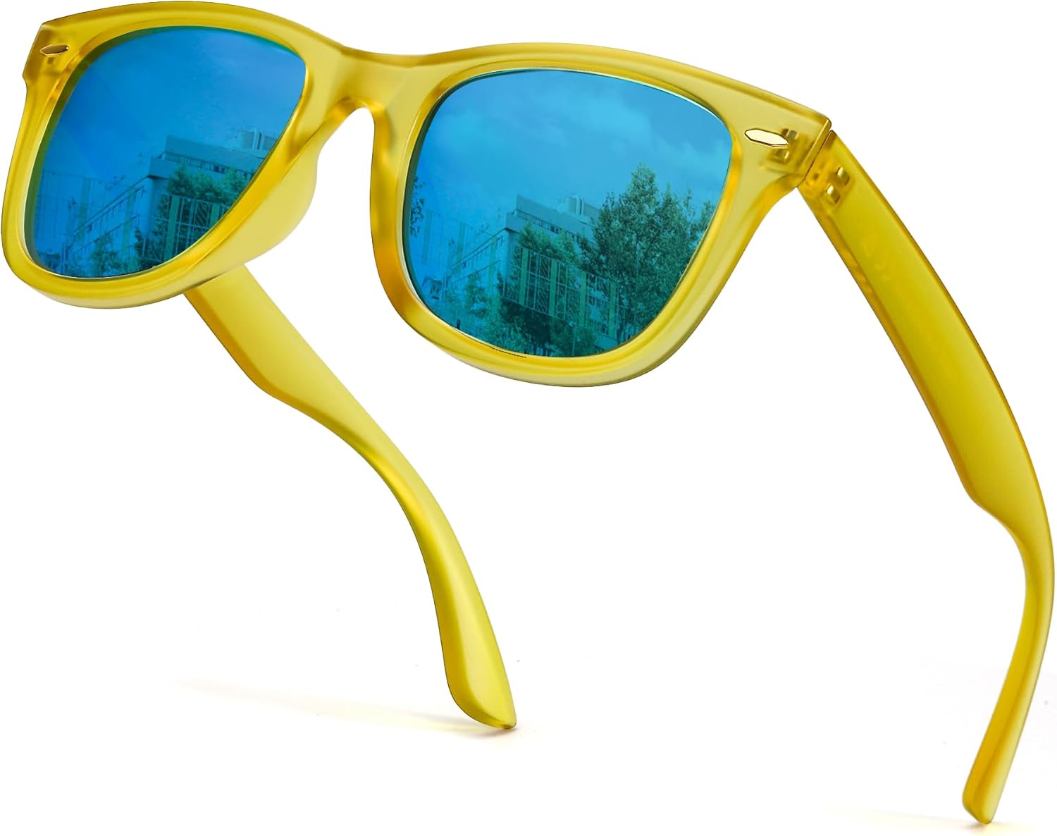 

Поляризованные зеркальные солнцезащитные очки SIPHEW для женщин и мужчин, квадратной формы, с защитой от УФ-излучения, женские солнцезащитные очки для пляжа/спорта/фестивалей/вечеринок, A8-matte Yellow Frame Blue Mirrored