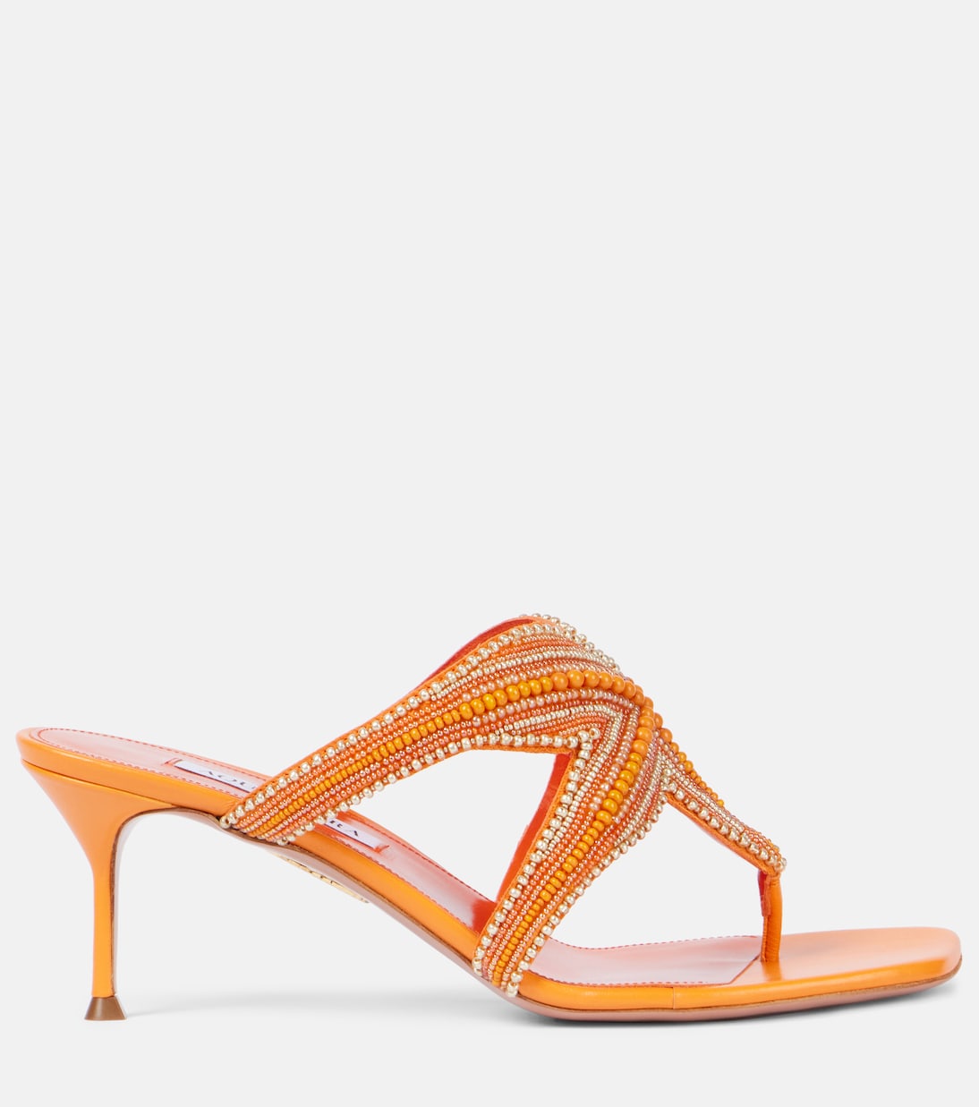 Риф Стар босоножки-танкетки из кожи с бусинами Aquazzura, Yellow/Orange — фото 4