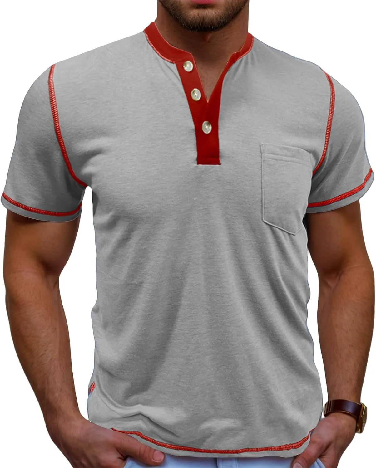 

Мужская футболка хенли с коротким рукавом и карманом RSZGSWS