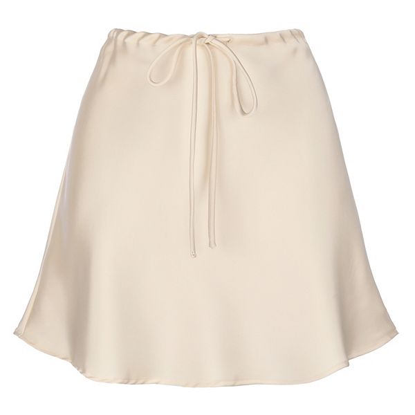 

Мини-юбка женская на поясе-кулиске из сатина с высокой талией Inspire Chic, Beige