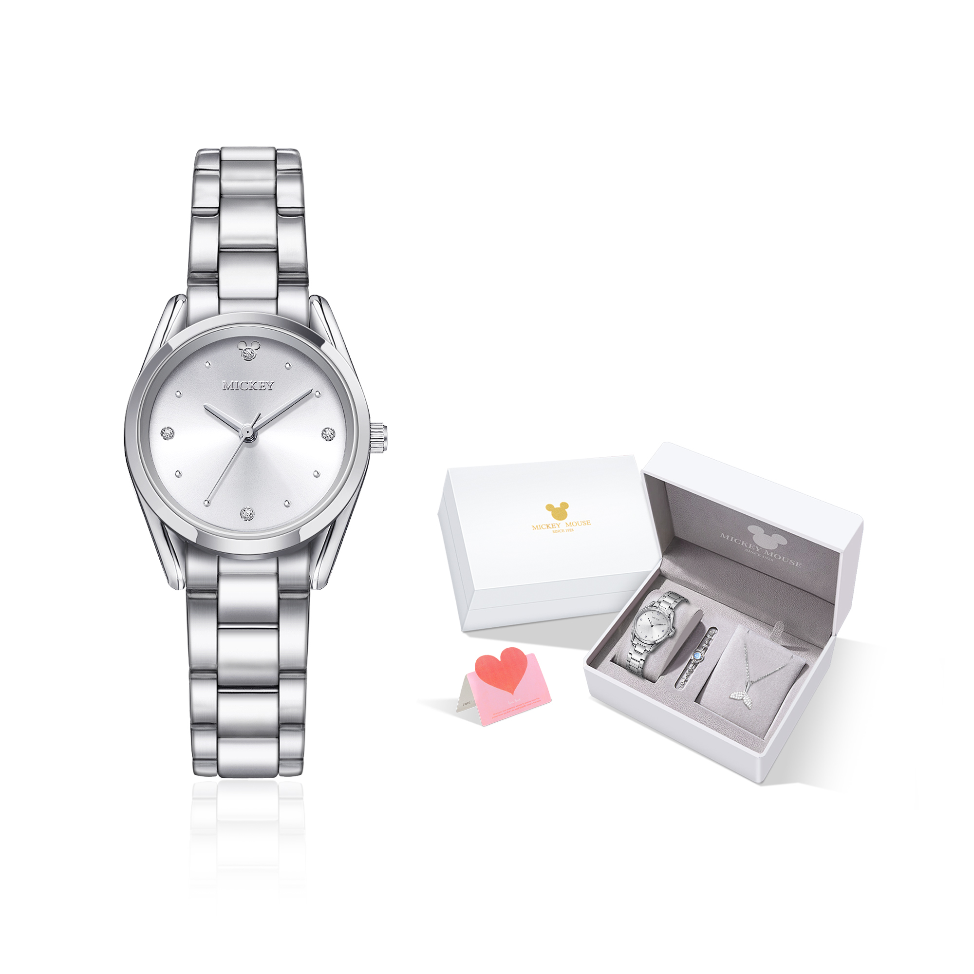 

Disney Часы Princess Quartz Movement Stainless Steel Watchband Watch Women's Watch Silver Dial, Silver Moon Amber[Disney Box+Bracelet+Necklace+Custom Greeting Card]