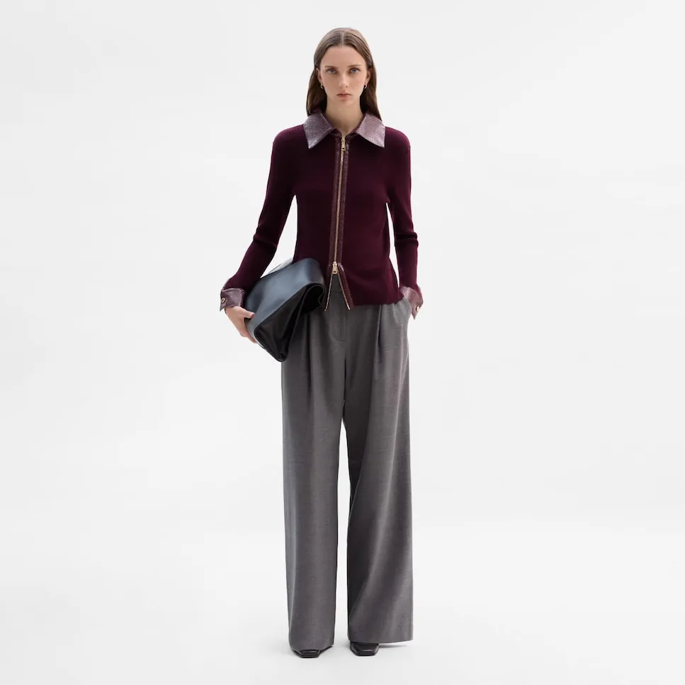 

Женский короткий комбинированный кардиган Simorra, гранатовый