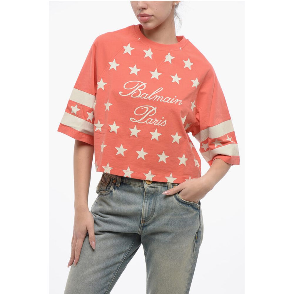 

Футболка укороченная хлопковая STAR с напечатанным логотипом Balmain, Multicolor