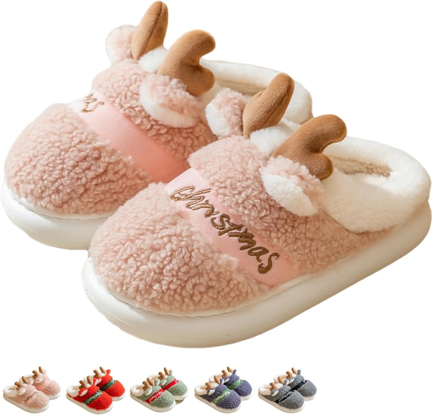 

Зимние рождественские тапочки для женщин и мужчин, милые, уютные, пушистые домашние тапочки с оленями и лосями, теплые плюшевые тапочки для дома и спальни, праздничный подарок для семьи и пар Iwhgrmp, розовый