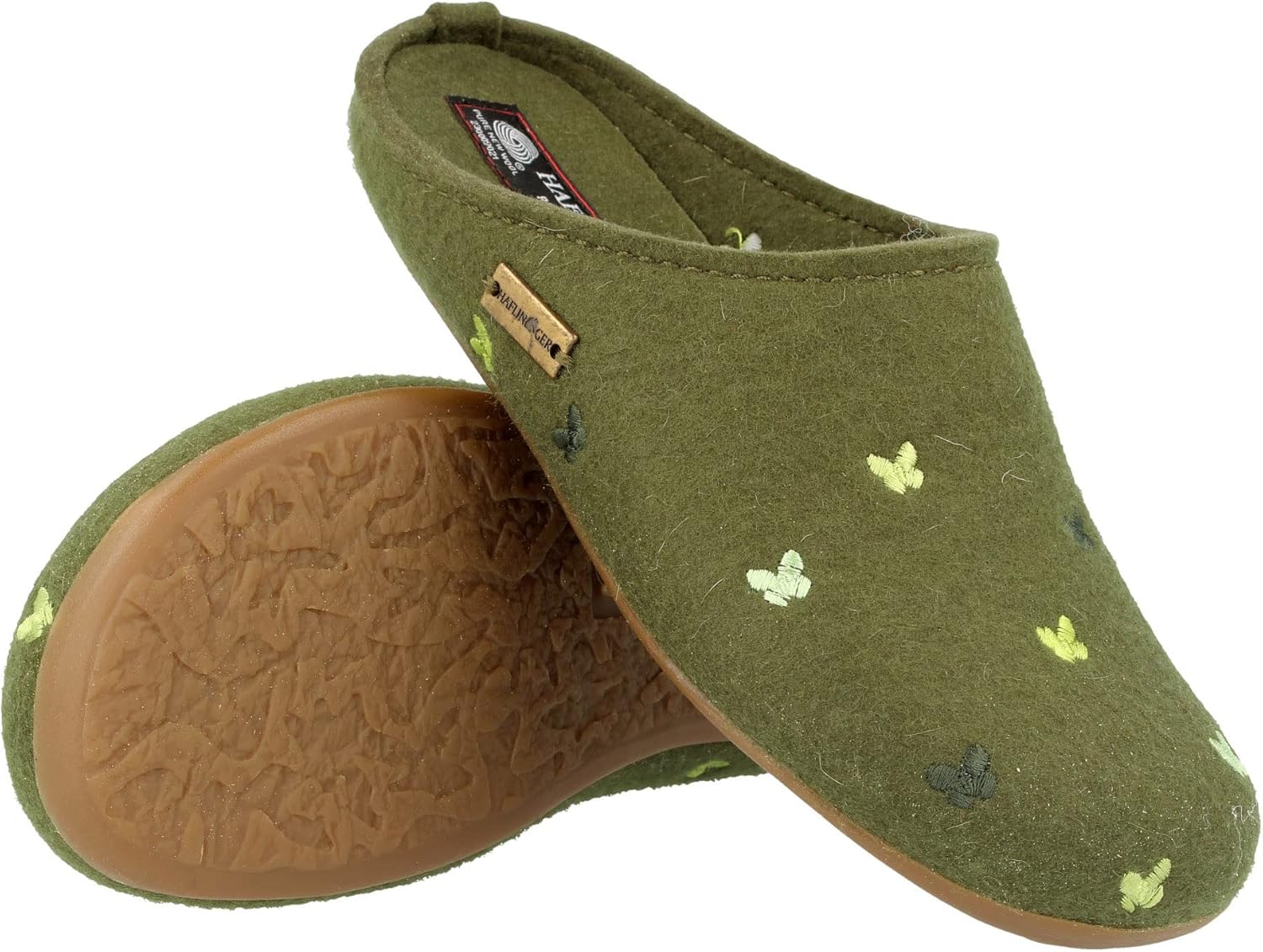 Женские тапочки-мюли HAFLINGER Fafalline из шерстяного фетра с мотивом бабочки, унисекс, Moss — фото 4
