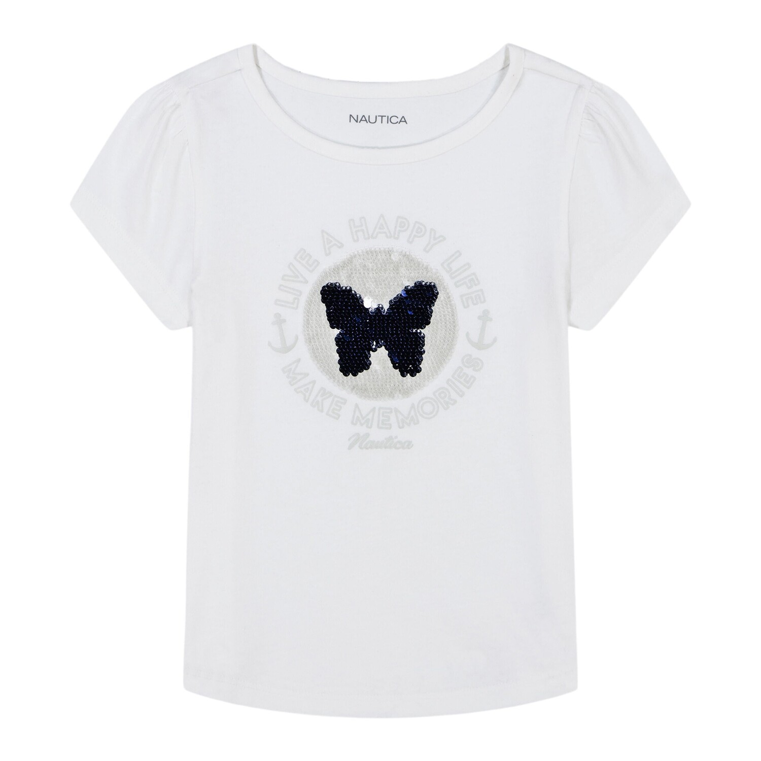 

Футболка Nautica Little Girls «Живи счастливой жизнью» (4–6X), цвет Tin Grey