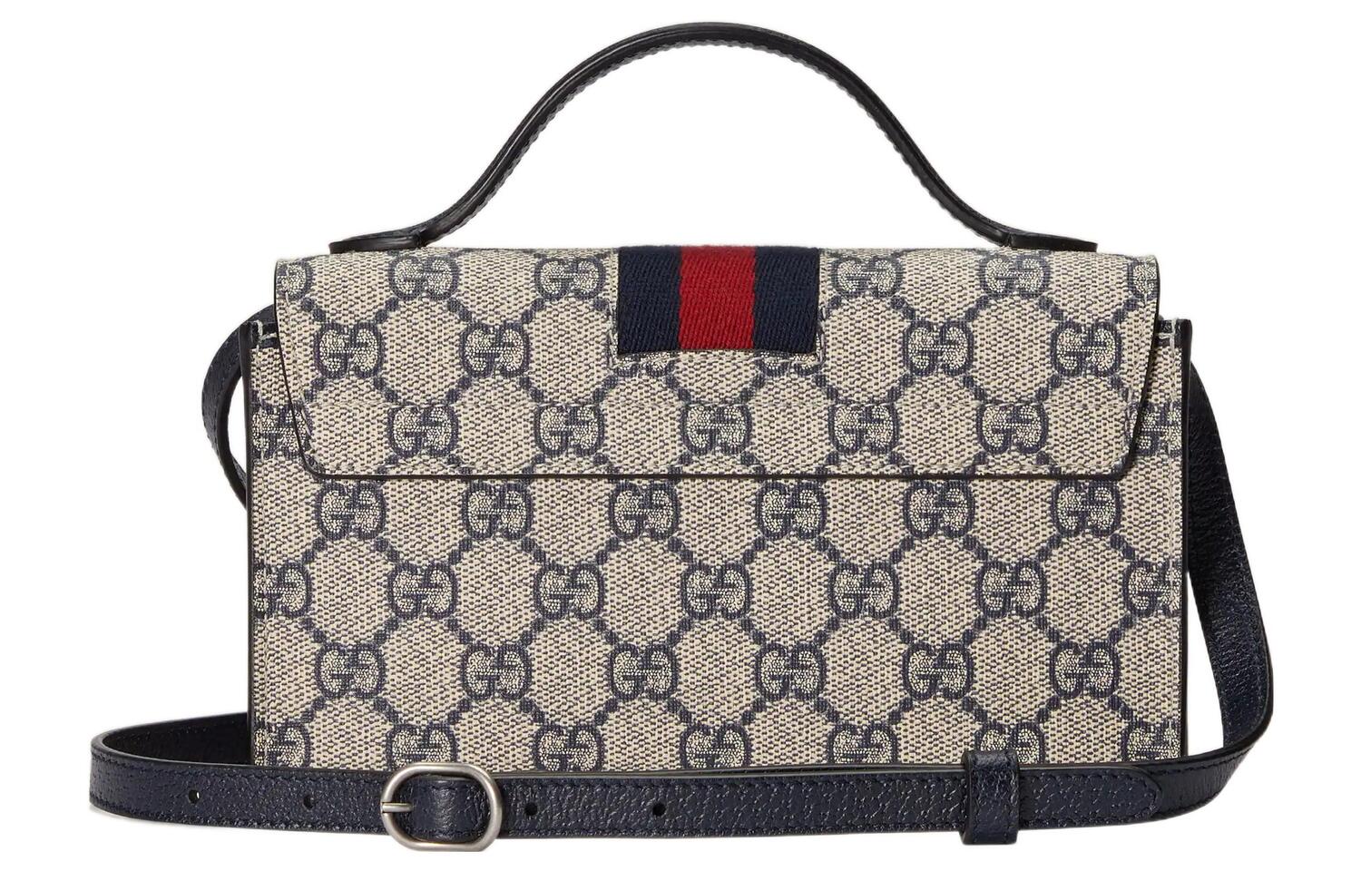 Миниатюрная сумка-шоппер Gucci Aurora Blue с кожаными вставками и замочком — фото 2