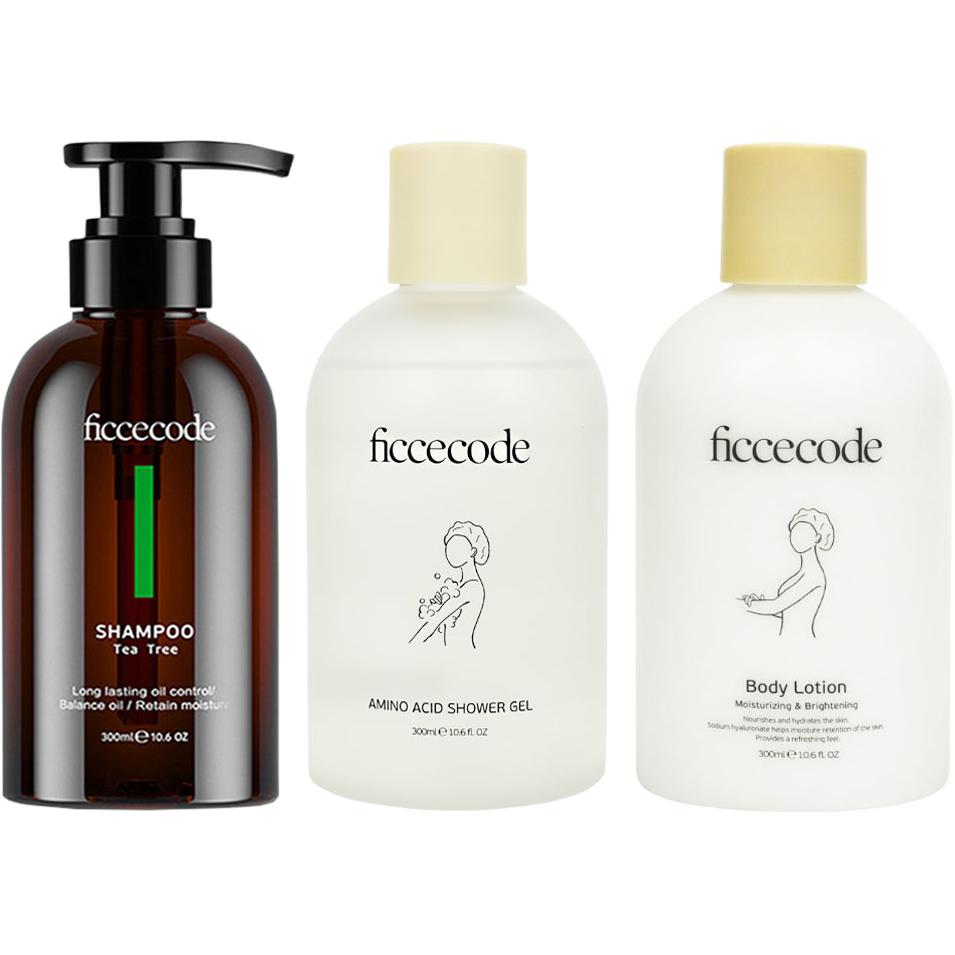 

Имбирный шампунь для объема волос 300мл + увлажняющий гель для душа с аминокислотами 300мл + увлажняющий осветляющий лосьон для тела 300мл FicceCode